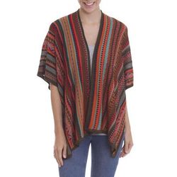 Desert Strata,'Multi-Color Striped Knit Layering Ruana'