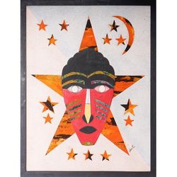 Friday Born,'Traditional Cotton Batik Wall Art in Red and Orange Hues'