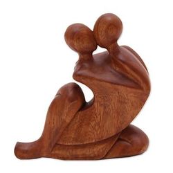 Act of Love,'Abstract Romantic Suar Wood Sculpture from Indonesia'