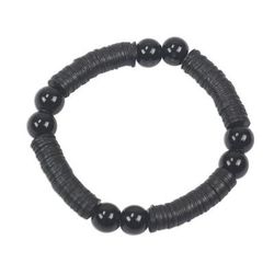 Tutum Yefe,'Black Recycled Plastic Beaded Stretch Bracelet from Ghana'