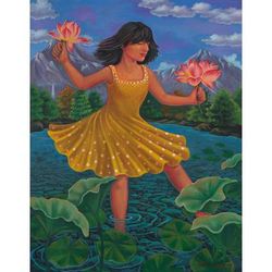 'Unstretched Signed Nature-Themed Acrylic Painting of a Child'
