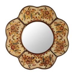 'Iridescent Cajamarca Blossom' - Hand Made Reverse Painted Glass Mirror from Peru