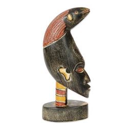 Hunter Head,'Red and Black Sese Wood Sculpture with Aluminum Accents'