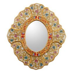 'Baroque-Themed Golden-Hue Reverse-Painted Glass Wall Mirror'