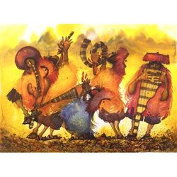 Sunset Sonata,'Andean Musician Watercolor Painting'