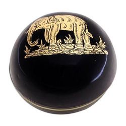 Elephant Trunk,'Gold-Accented Lacquerware Box from Thailand'