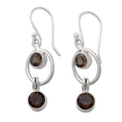 Smoky quartz dangle earrings, 'Modern Mist'