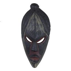 Ghanaian mask, 'Akan Muse' - Unique African Wood Mask