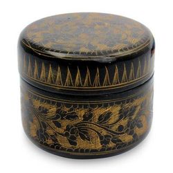 Lacquered wood box, 'Exotic Golden Flora'