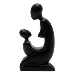 Gazing Mother,'Hand Carved Suar Wood Statuette'