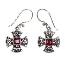 Garnet dangle earrings, 'Maltese Cross'