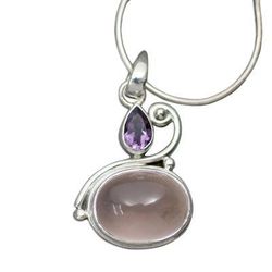 'Mumbai Dawn' - Amethyst and Rose Quartz Pendant Necklace