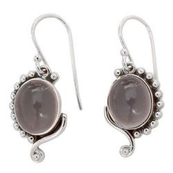 'Delhi Romance' - Rose Quartz Earrings in Sterling Silver from India Je
