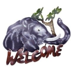 'A Jumbo Welcome' - Unique Elephant Steel Welcome Sign Outdoor Living