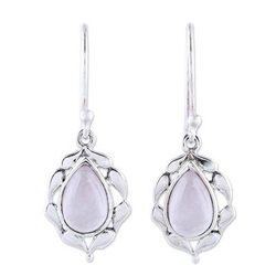 Circled by Paisleys,'Paisley Motif Rose Quartz Dangle Earrings from India'