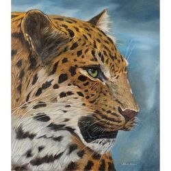 Leopard,'Signed Painting of a Spotted Leopard from Peru'