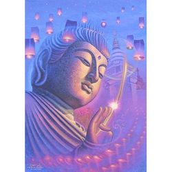 Yee Peng,'Signed Acrylic on Canvas Buddha Painting'