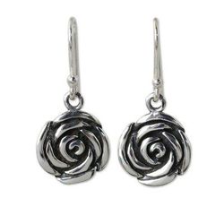 Sterling silver flower earrings, 'Spiral Rose'