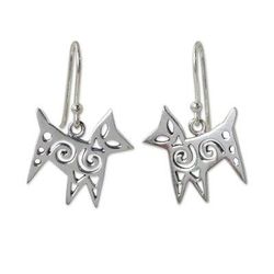 Sterling silver dangle earrings, 'Chic Cat'