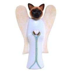 Wood statuette, 'Angelic Siamese Cat'