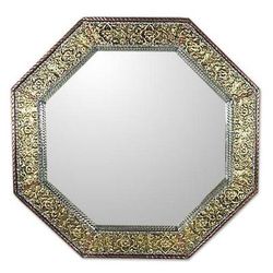 'Golden Floral Cloud' - Golden Repouss?? Wall Mirror Handmade in India