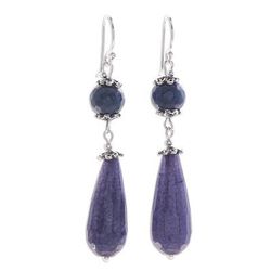 Midnight Rain,'Hand Threaded Blue Agate Dangle Earrings from Thailand'