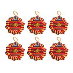 Cotton ornaments, 'Suns and Stars' (set of 6)