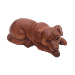 Good Boy,'Hand-Carved Suar Wood Dog Sculpture from Bali'