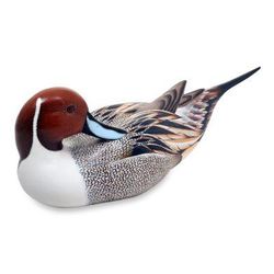 Wood statuette, 'Posing Pintail Duck' - Indonesian Wood Bird Sculpture