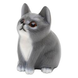 Dreamy Kitten,'Handcrafted Kitten Suar Wood Figurine in Grey Hues'