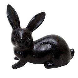 Wise Rabbit in Black,'Hand Painted Suar Wood Rabbit Figurine'