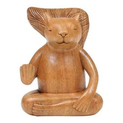 'Hand-Carved Wood Sculpture of Meditating Squirrel from Bali'