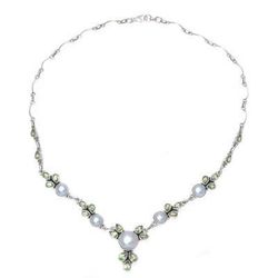 Full Moon Garden,'Cultured Pearl and Peridot Sterling Silver Pendant Necklace'