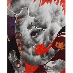'Mystic Ganesha' Mystical Grey India Hindu Ganesha Painting in Oils