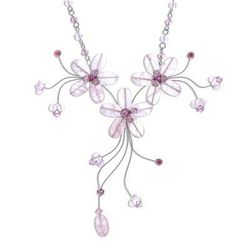 'Floral Cascade' - Handcrafted Floral Beaded Rose Quartz Necklace