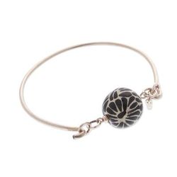 Petal Orb,'Black Talavera Ceramic and Sterling Silver Pendant Bracelet'