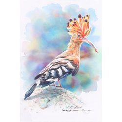 Eurasian Hoopoe,'Realistic Watercolor Painting of Eurasian Hoopoe Bird'