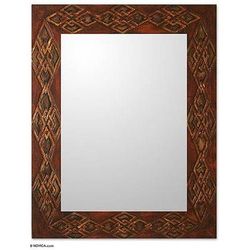 Leather mirror, 'Gordian Knot' (large) - Handmade Leather Mirror