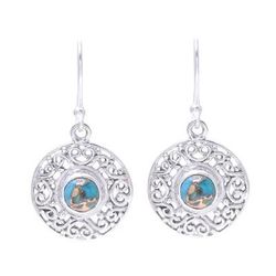 Elegant Sea,'Composite Turquoise Sterling Silver Round Dangle Earrings'