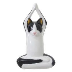 Toward the Sky Yoga Tuxedo Cat,'Wood sculpture'