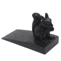 Helpful Squirrel in Black,'Handcrafted Wood Squirrel Doorstop in Black from Bali'