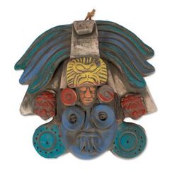 Colorful Ah Puch,'Ah Puch Ceramic Wall Mask Crafted in Mexico'