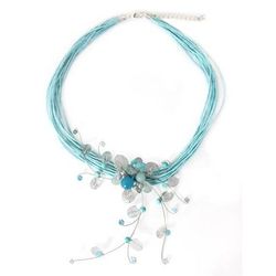 Quartz and aquamarine choker, 'Floral Joy' - Floral Quartz Necklace