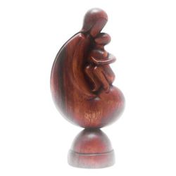 Beloved Child,'Hand-Carved Suar Wood Sculpture of Mother and Child'