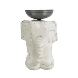 Elegant Elephant,'Whitewashed Wood Elephant Tealight Candle Holder'