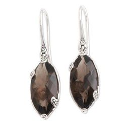 Nepenthes in Brown,'Checkerboard Faceted Smoky Quartz Drop Earrings'