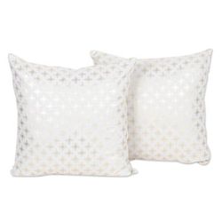 Golden Constellation,'Pair of Cotton Cushion Covers with Golden Star Motifs'