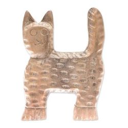 The Cat,'Distressed Raintree Wood Cat Sculpture from Thailand'