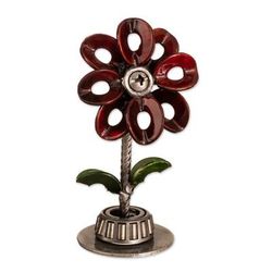 Mechanical Flower,'Recycled Metal Flower Sculpture with Red Petals'