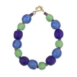 Blue Novelty,'Blue Recycled Glass and Plastic Beaded Bracelet from Ghana'